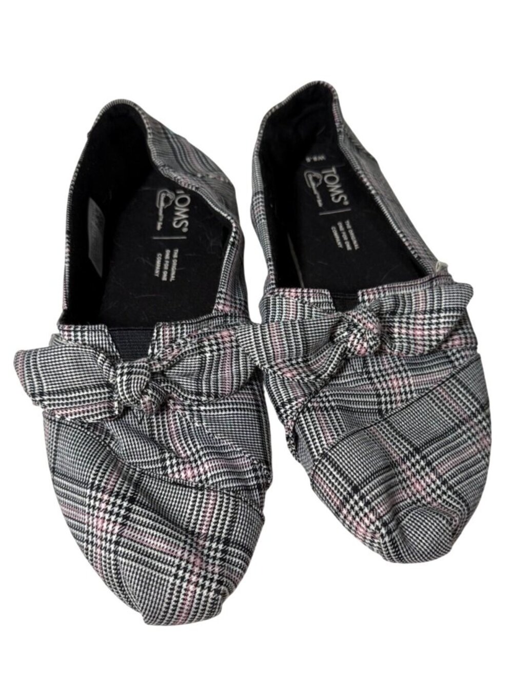 Toms Plaid Canvas Slip-On Flats With Bow & Cloudbound Sole Womens Size 8.5